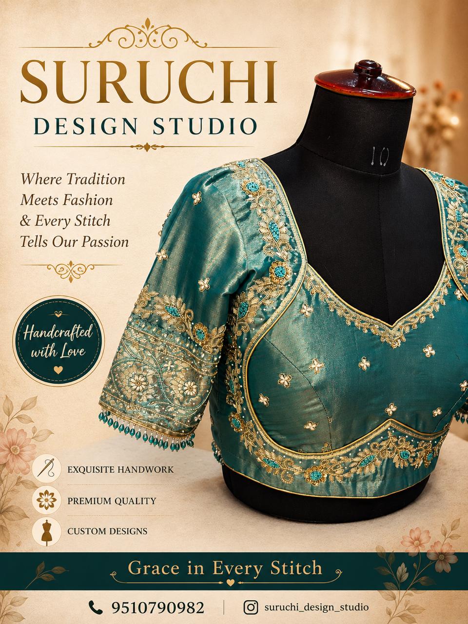 Suruchi handcrafted blouse artwork